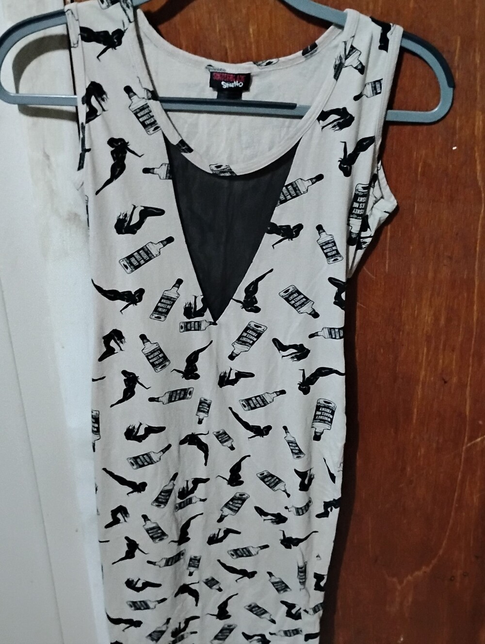 Switchblade Stiletto, Pinup Pencil Dress. Whiskey Bottles & figures print